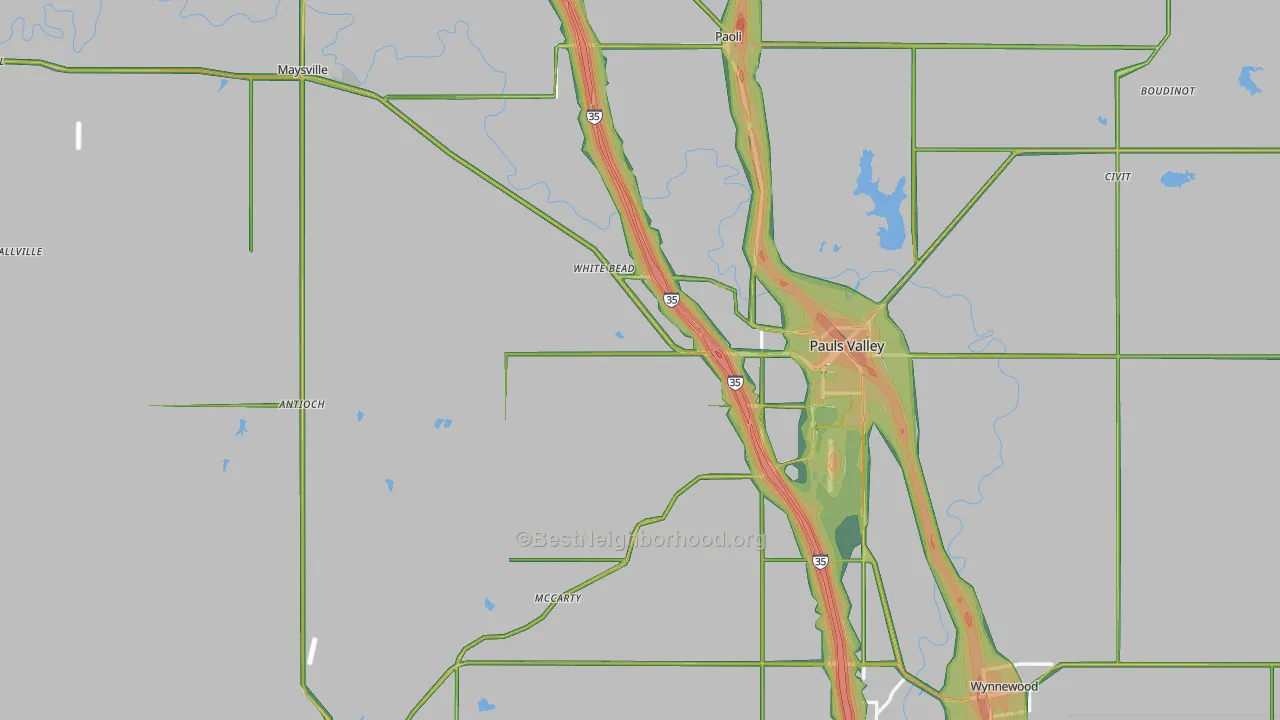 Garvin County, OK Map of Noise Levels in Garvin County