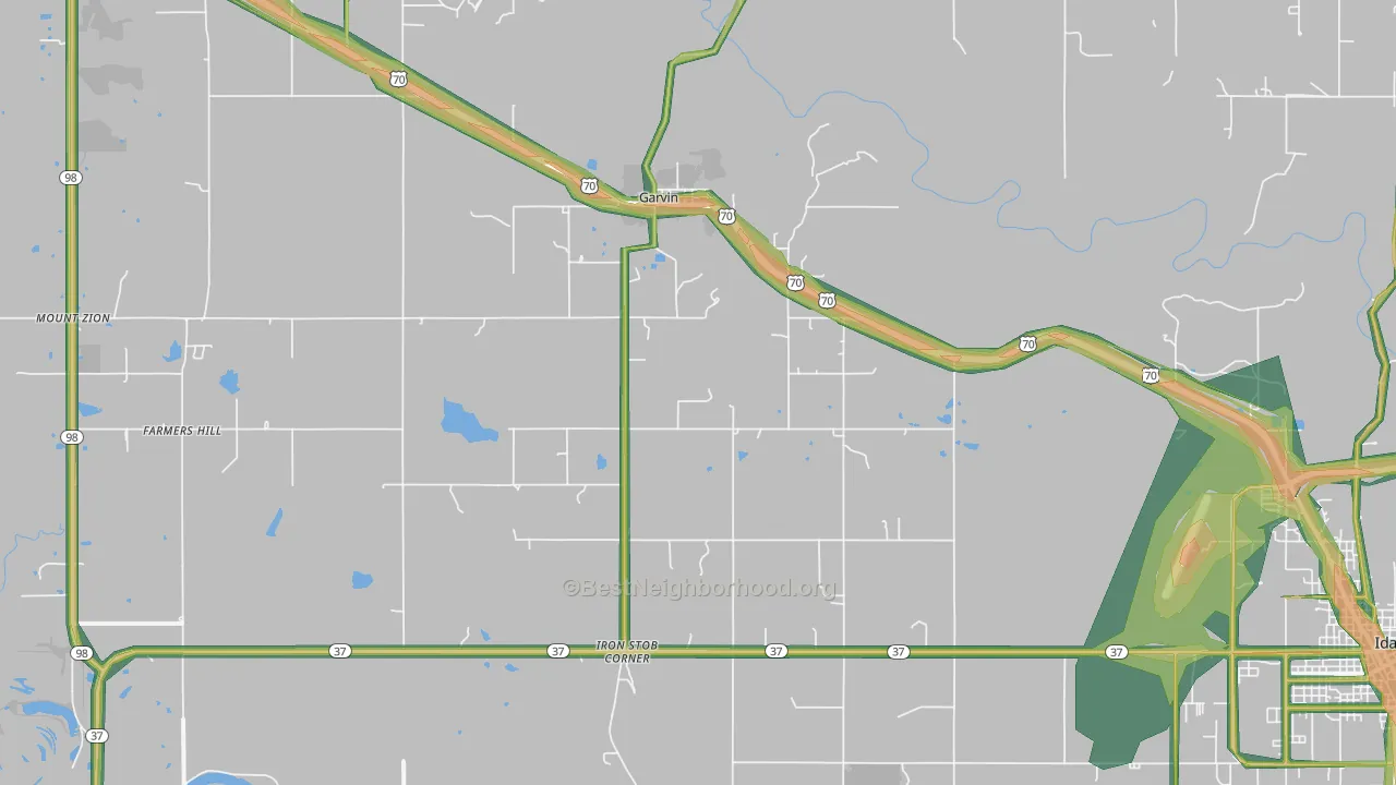 Garvin, OK Map of Noise Levels in Garvin