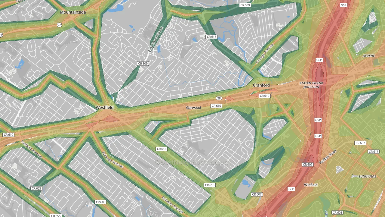 Garwood, NJ Map of Noise Levels in Garwood