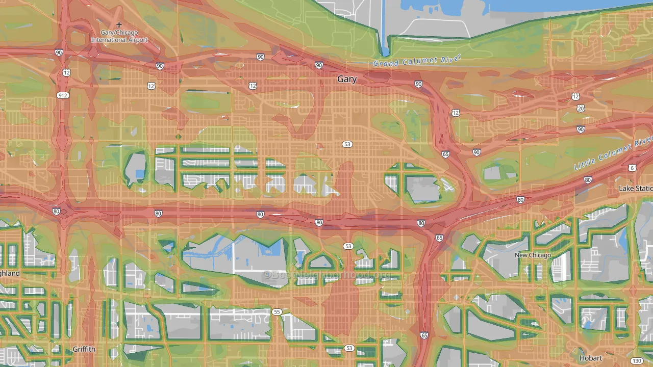 Gary, IN Map of Noise Levels in Gary