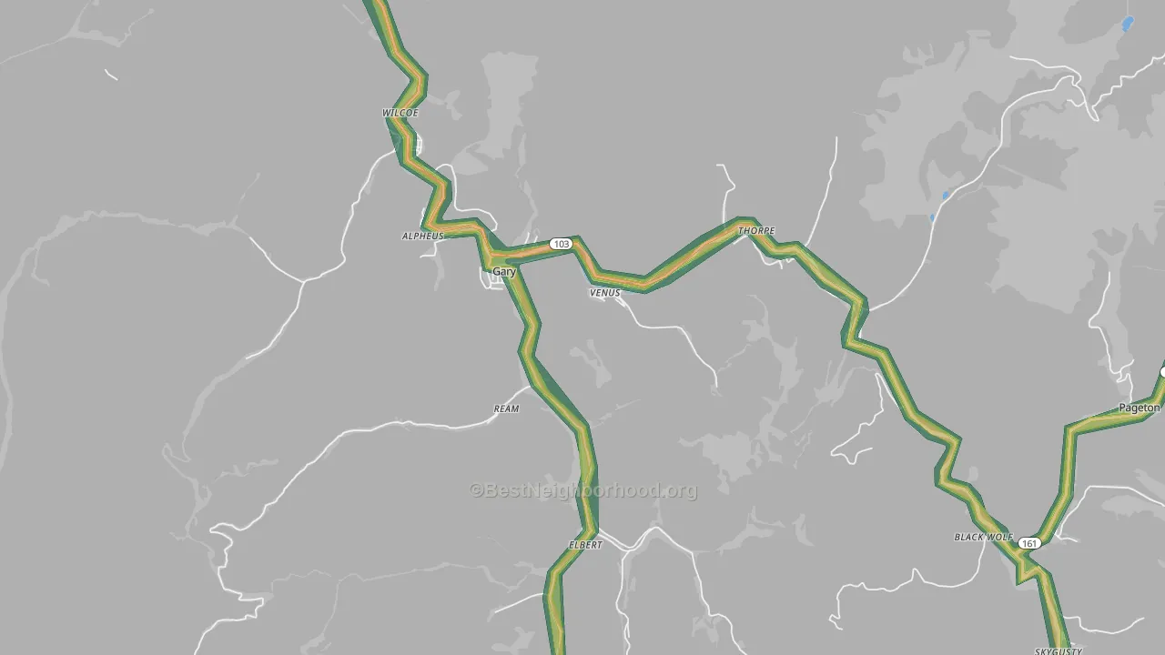 Gary, WV Map of Noise Levels in Gary