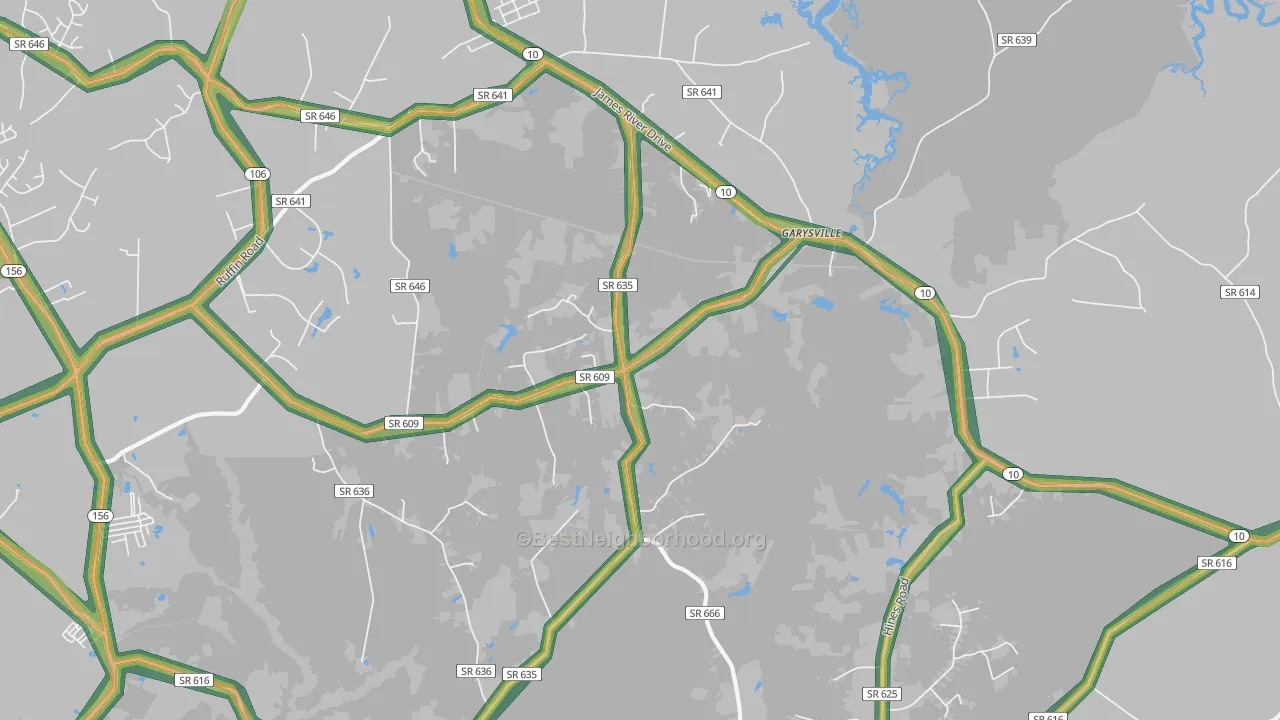 Garysville, VA Map of Noise Levels in Garysville