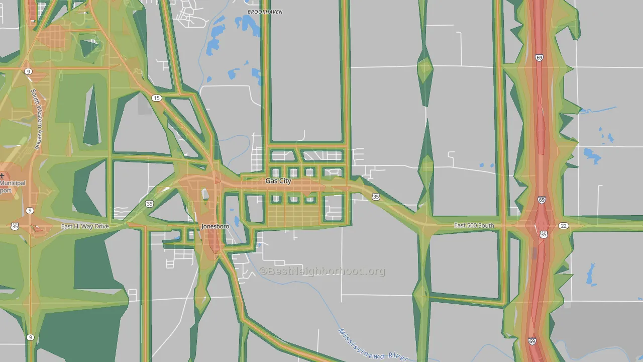 Gas City, IN Map of Noise Levels in Gas City