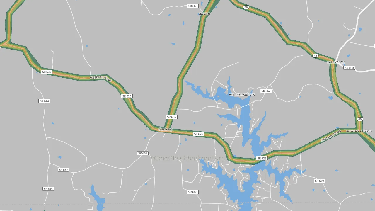 Gasburg, VA Map of Noise Levels in Gasburg