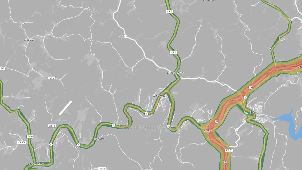 Gassaway, WV Map of Noise Levels in Gassaway