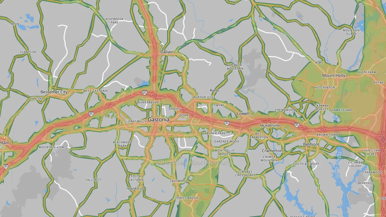 Gaston County, NC Map of Noise Levels in Gaston County
