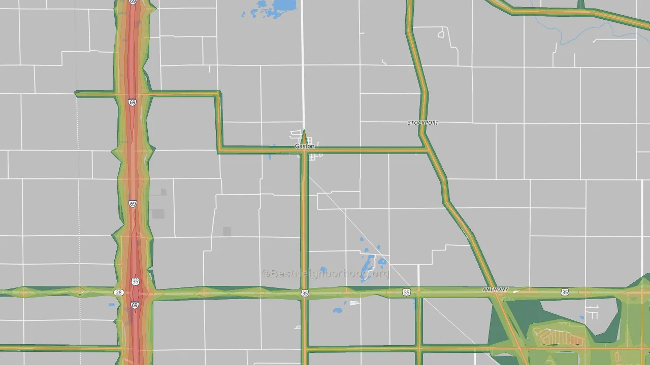 Gaston, IN Map of Noise Levels in Gaston
