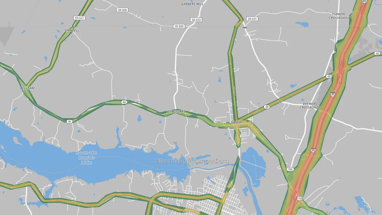 Gaston, NC Map of Noise Levels in Gaston