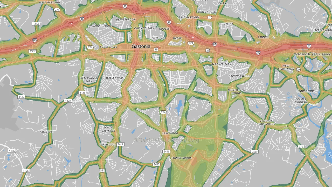 Gastonia, NC Map of Noise Levels in Gastonia