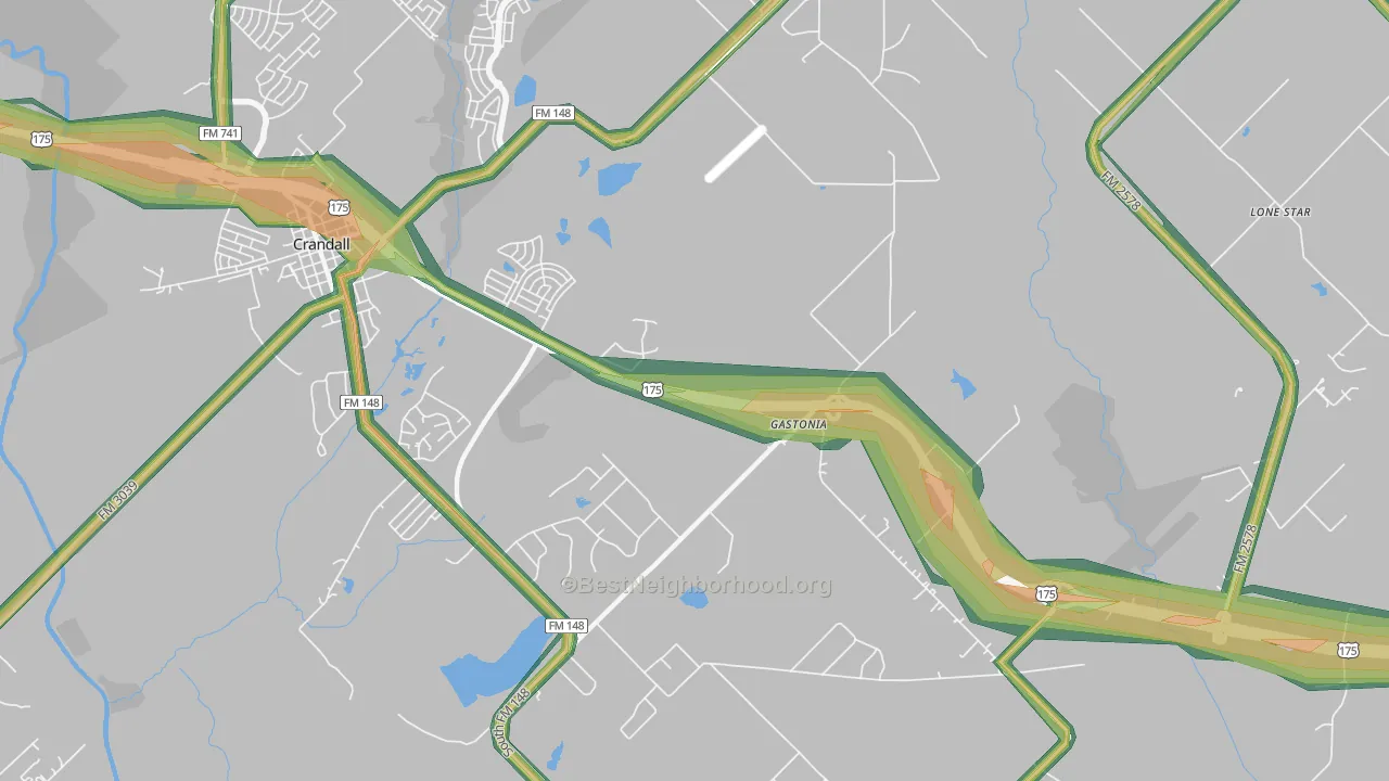 Gastonia, TX Map of Noise Levels in Gastonia