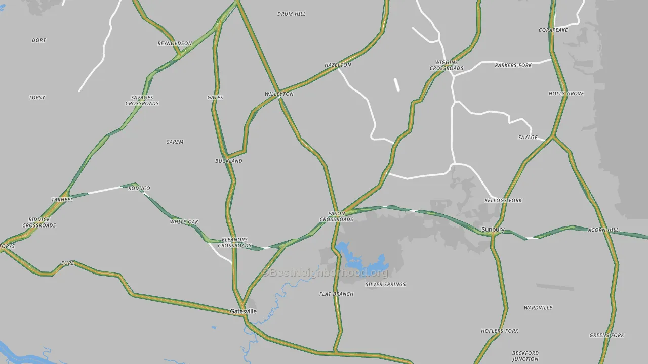 Gates County, NC Map of Noise Levels in Gates County