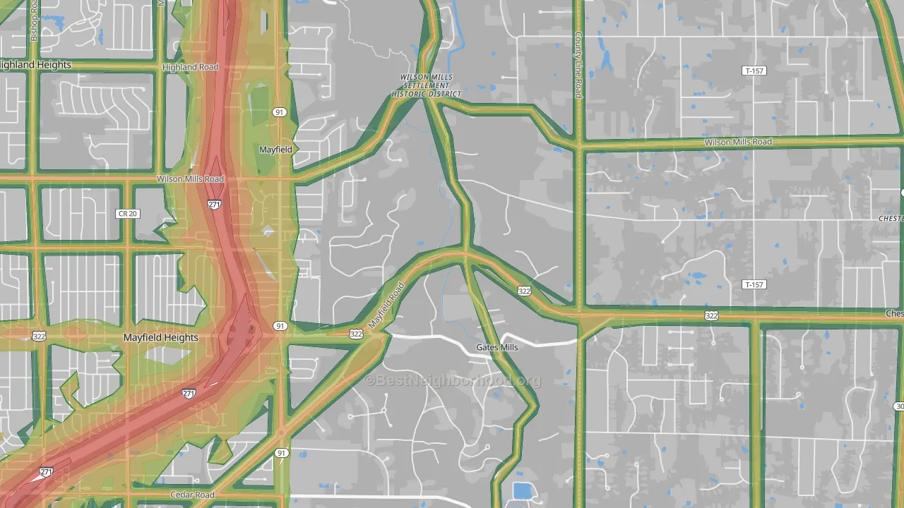 Gates Mills, OH Map of Noise Levels in Gates Mills