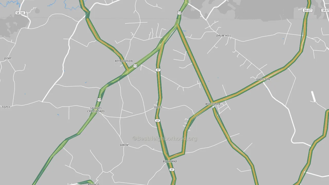 Gates, NC Map of Noise Levels in Gates