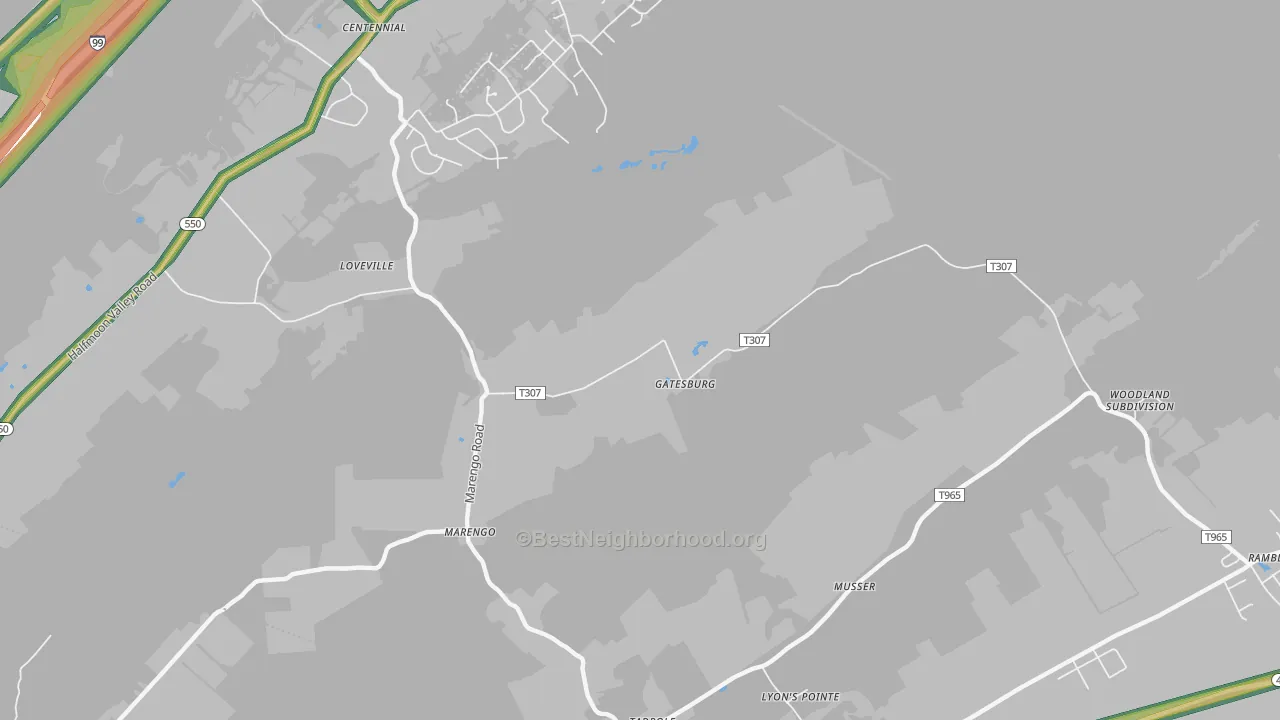 Gatesburg, PA Map of Noise Levels in Gatesburg