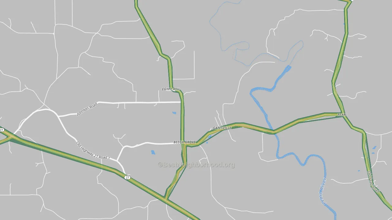 Gatesville, MS Map of Noise Levels in Gatesville