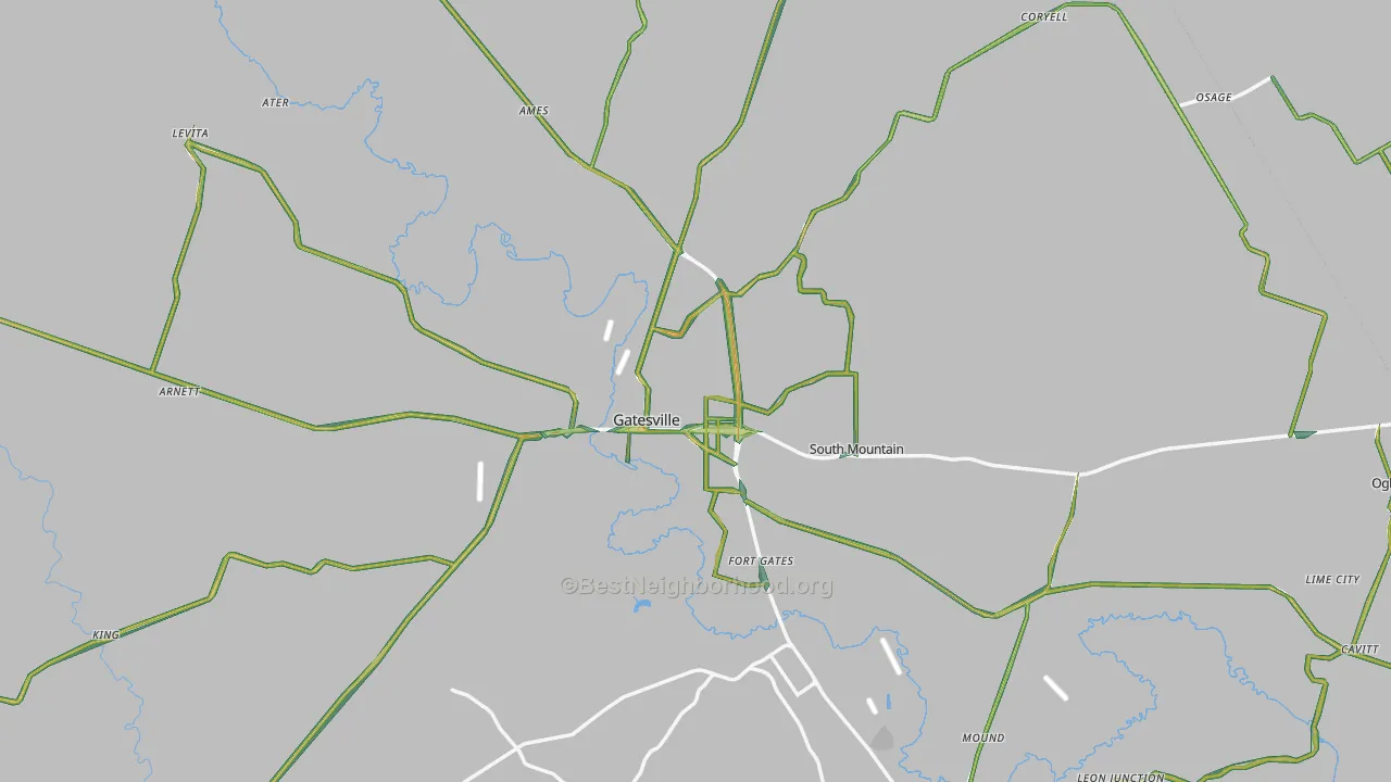 Gatesville, TX Map of Noise Levels in Gatesville