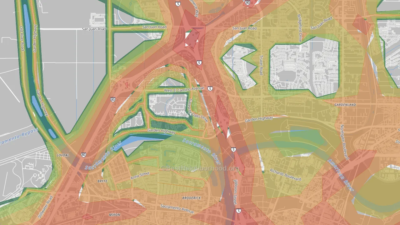 Gateway Center, Sacramento, CA Map of Noise Levels in Gateway Center