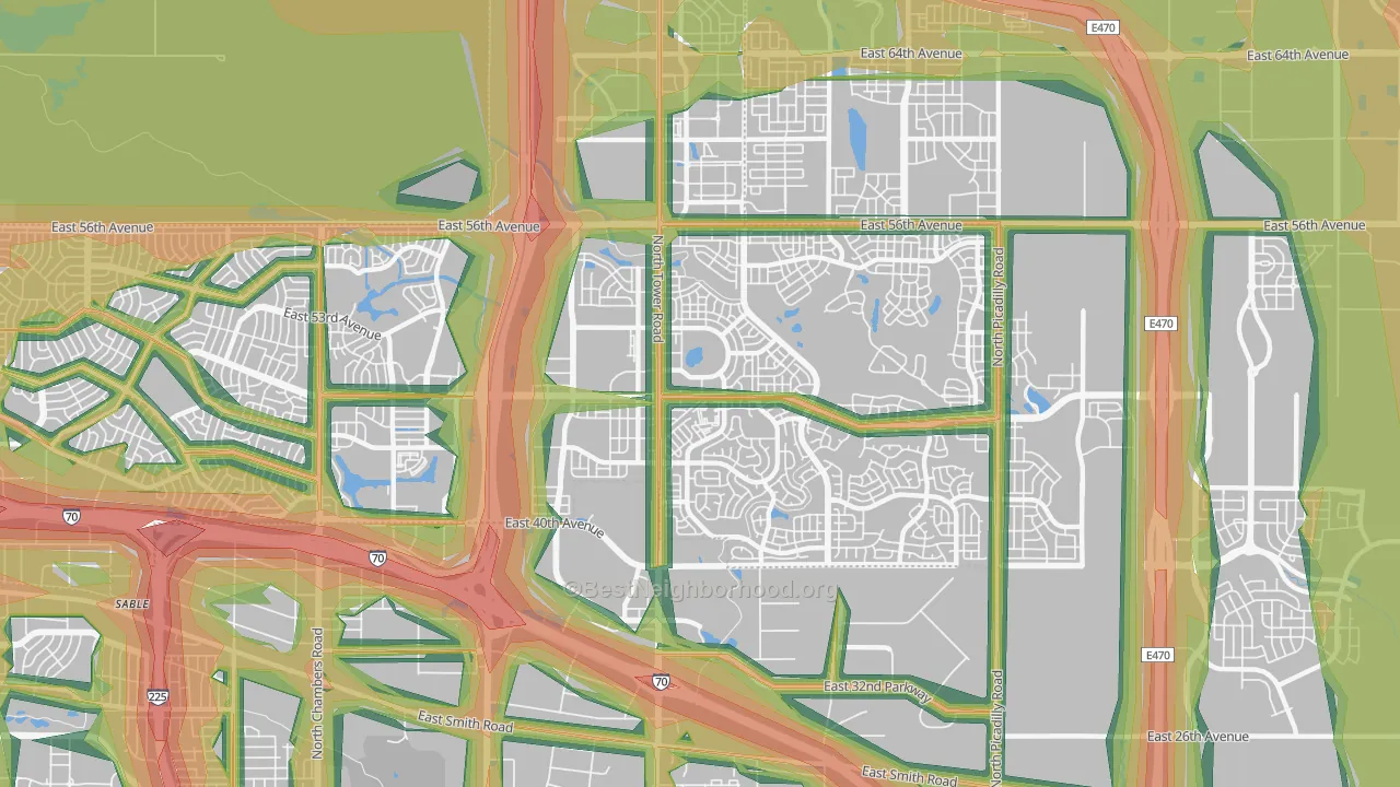 Gateway-Green Valley Ranch, Denver, CO Map of Noise Levels in Gateway-Green Valley Ranch