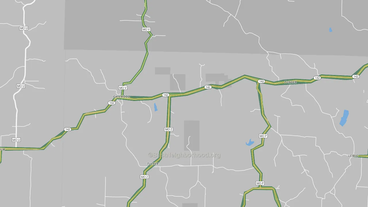 Gatewood, MO Map of Noise Levels in Gatewood