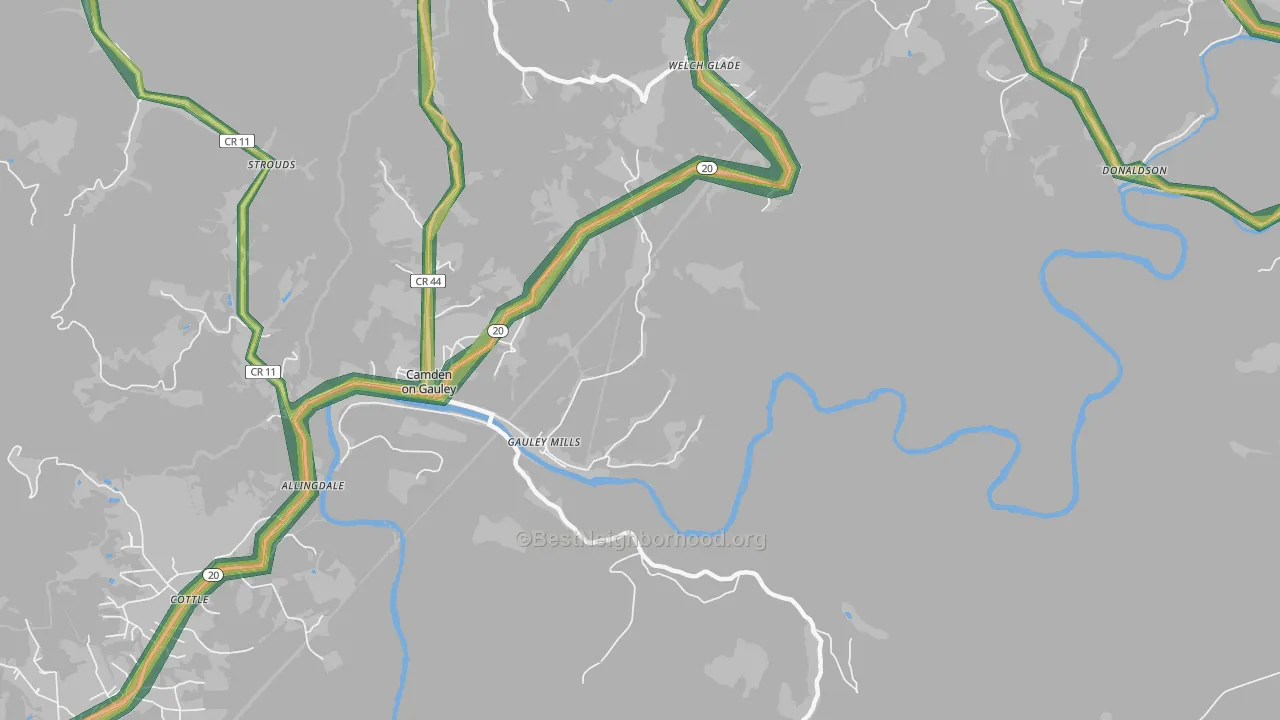Gauley Mills, WV Map of Noise Levels in Gauley Mills