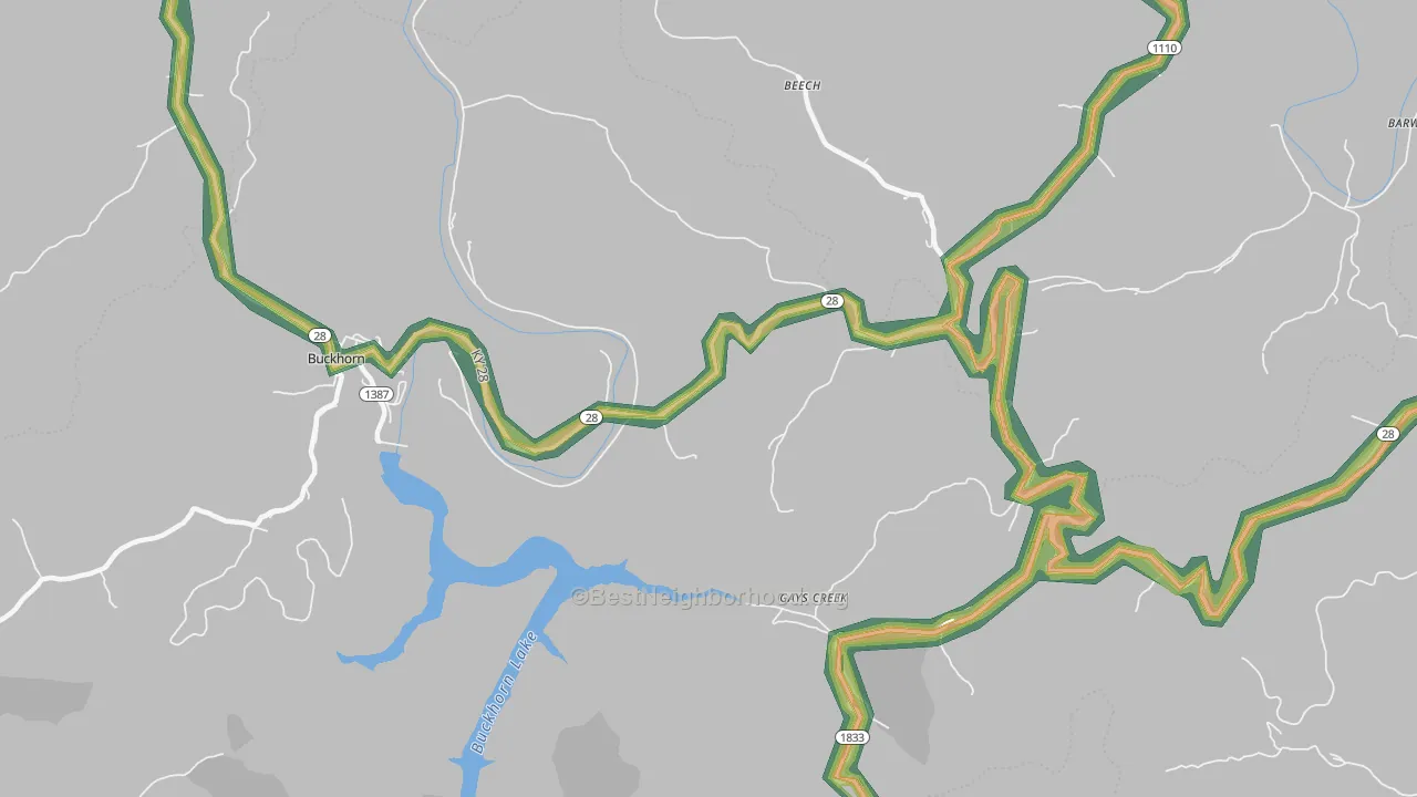 Gays Creek, KY Map of Noise Levels in Gays Creek