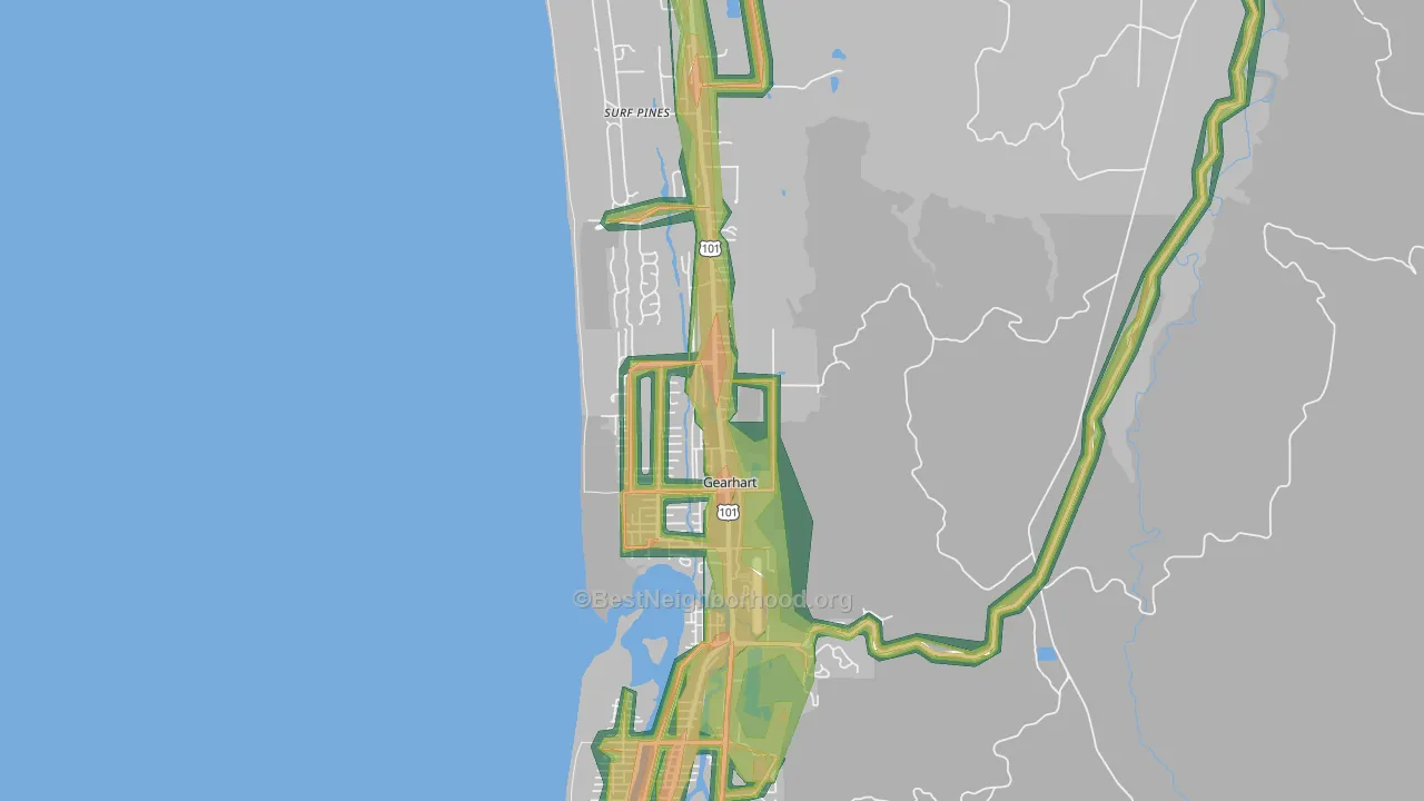 Gearhart, OR Map of Noise Levels in Gearhart