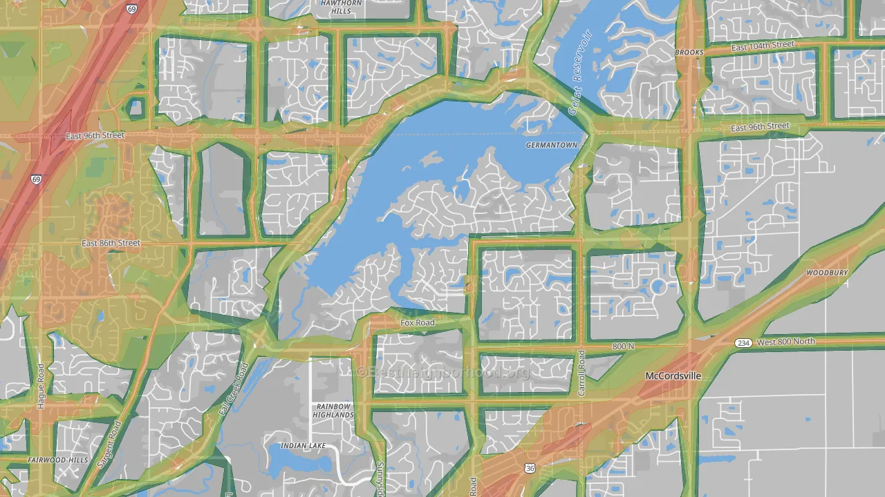 Geist, Indianapolis, IN Map of Noise Levels in Geist