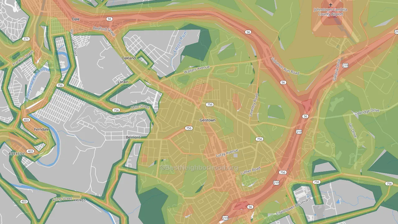 Geistown, PA Map of Noise Levels in Geistown