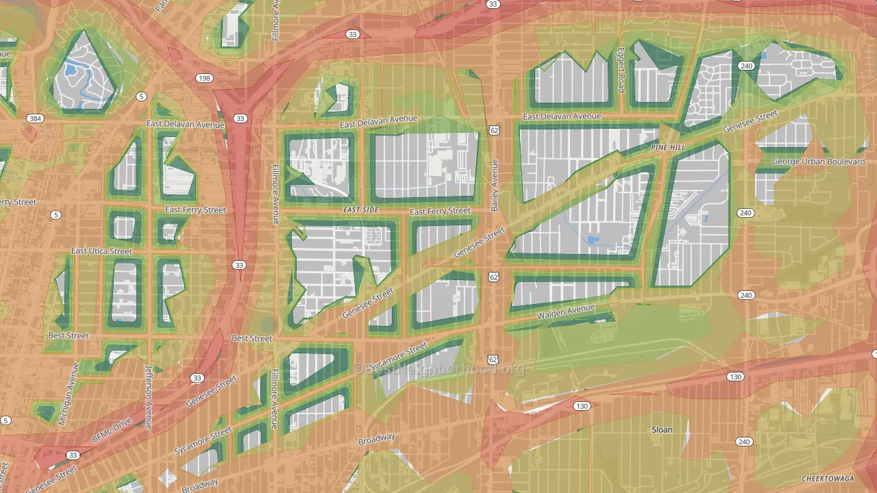 Genesee Moselle, Buffalo, NY Map of Noise Levels in Genesee Moselle