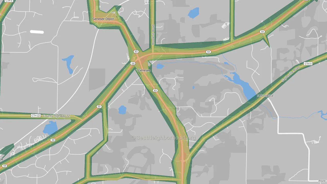 Genesee, WI Map of Noise Levels in Genesee