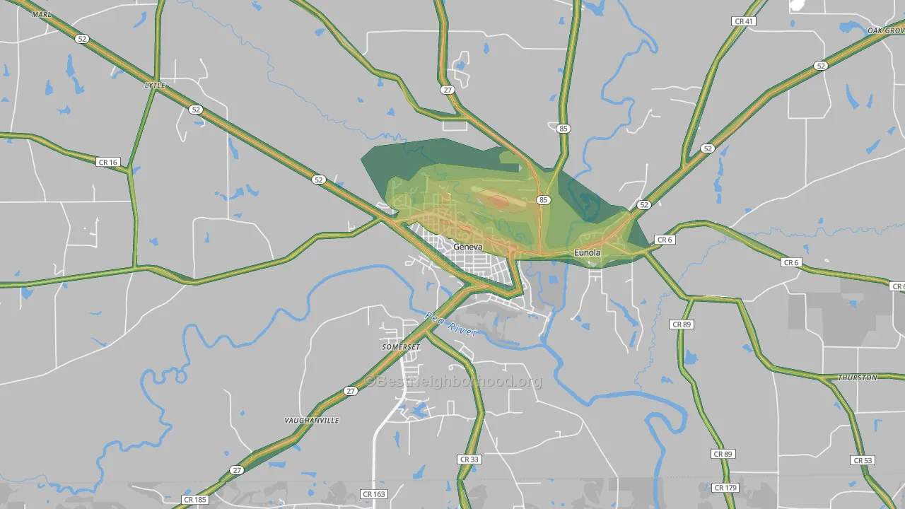 Geneva, AL Map of Noise Levels in Geneva