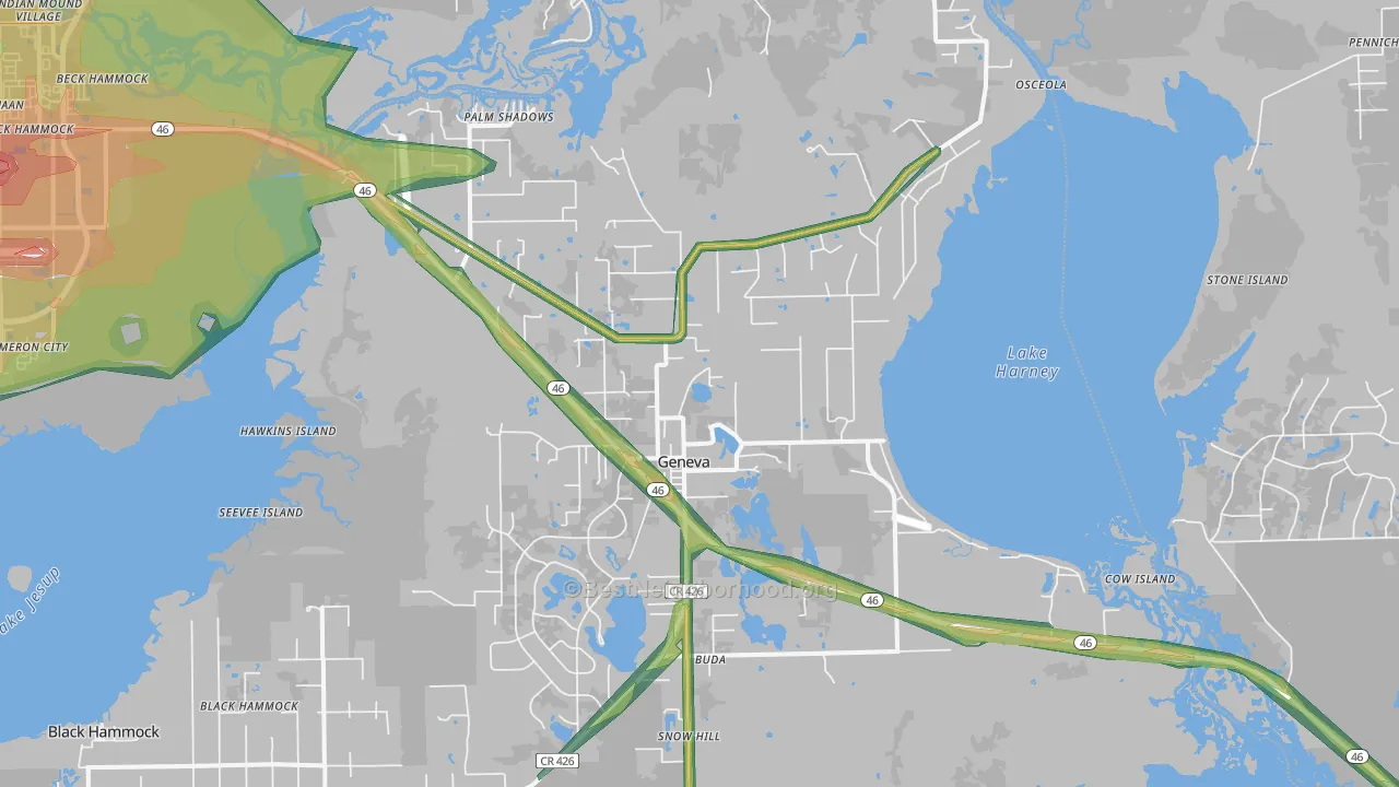 Geneva, FL Map of Noise Levels in Geneva