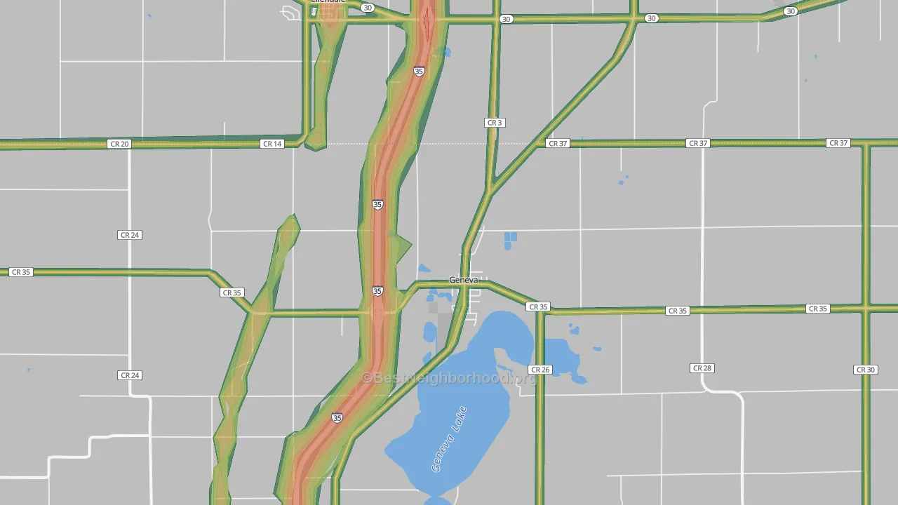 Geneva, MN Map of Noise Levels in Geneva