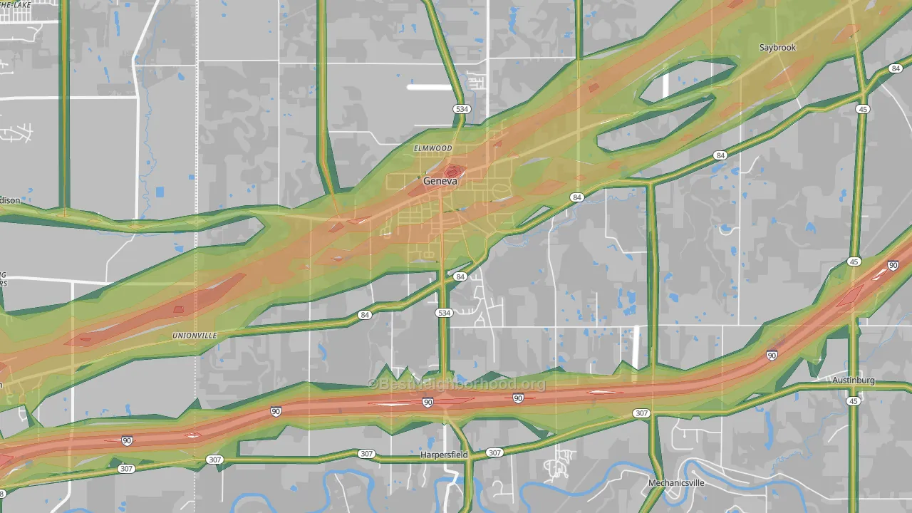 Geneva, OH Map of Noise Levels in Geneva