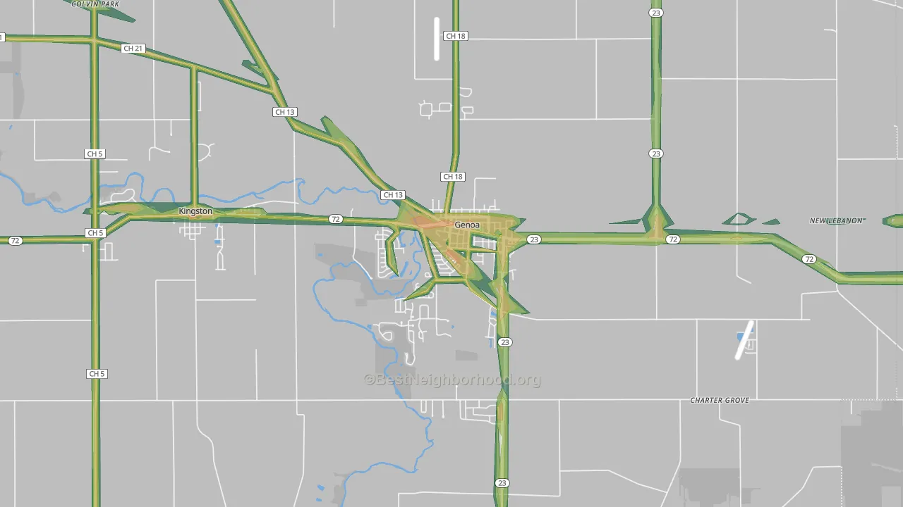 Genoa, IL Map of Noise Levels in Genoa