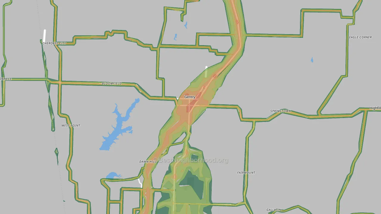 Gentry, AR Map of Noise Levels in Gentry