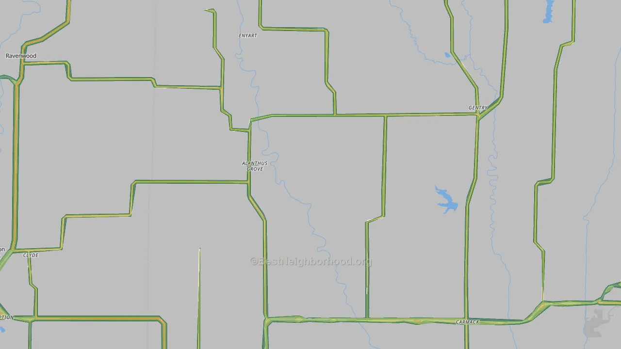 Gentry, MO Map of Noise Levels in Gentry