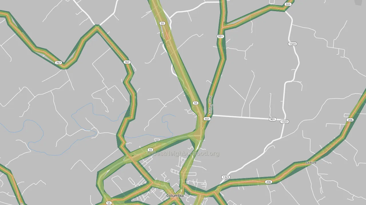 Gentrys Mill, KY Map of Noise Levels in Gentrys Mill
