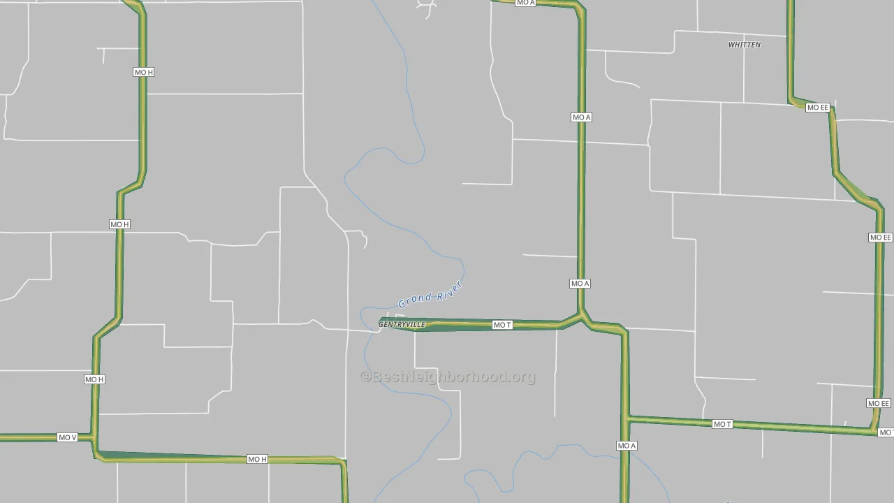Gentryville, MO Map of Noise Levels in Gentryville