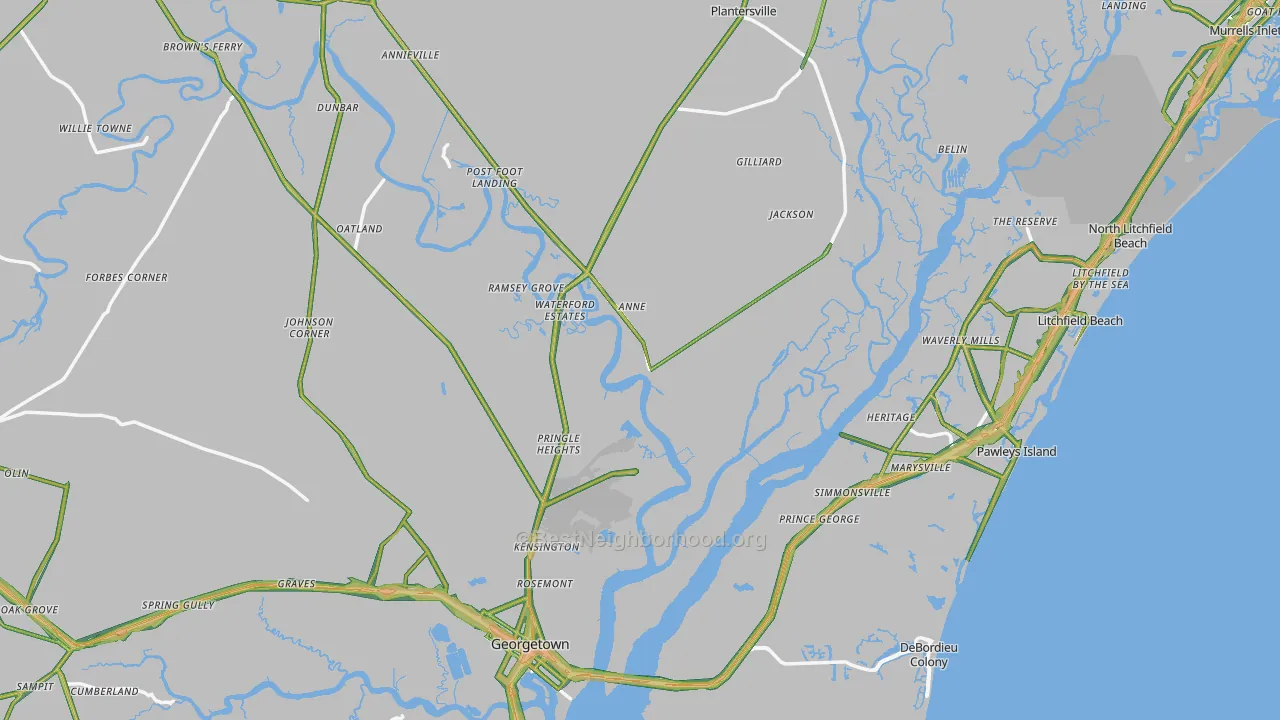 Georgetown County, SC Map of Noise Levels in Georgetown County