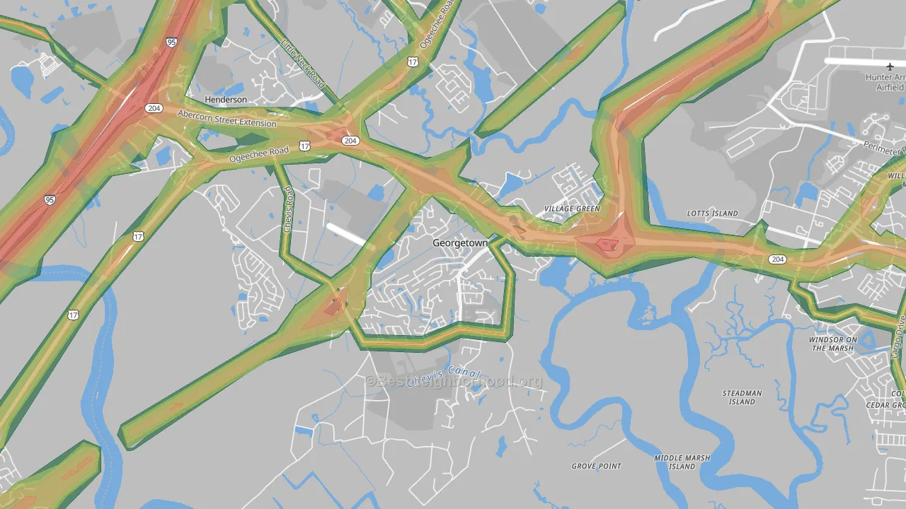 Georgetown, Savannah, GA Map of Noise Levels in Georgetown