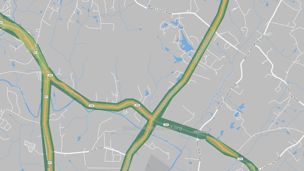 Georgeville, NC Map of Noise Levels in Georgeville