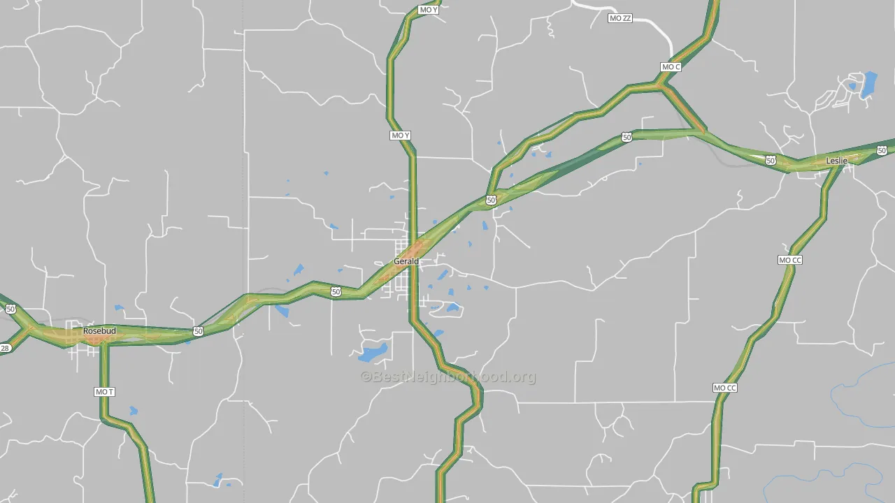 Gerald, MO Map of Noise Levels in Gerald