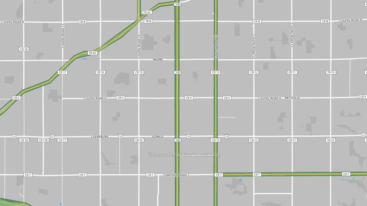 Gerald, OH Map of Noise Levels in Gerald