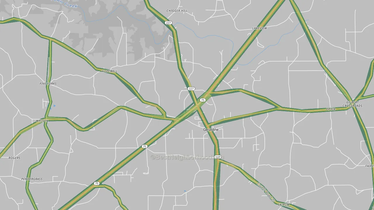 Geraldine, AL Map of Noise Levels in Geraldine