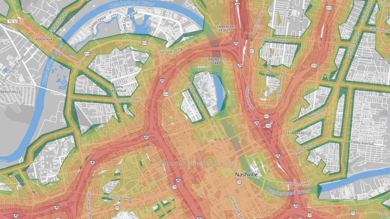 Germantown, Nashville, TN Map of Noise Levels in Germantown