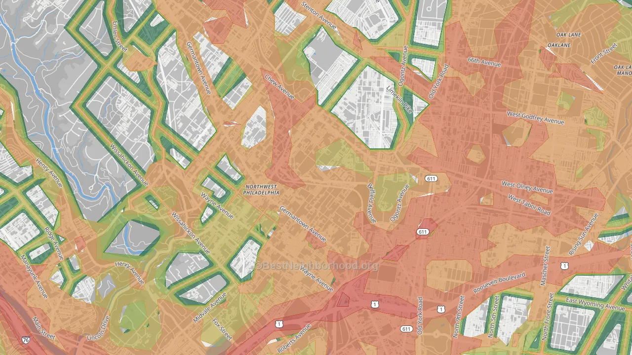 Germantown, Philadelphia, PA Map of Noise Levels in Germantown