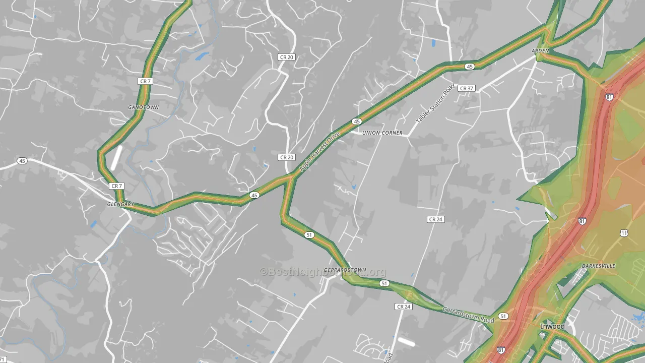 Gerrardstown, WV Map of Noise Levels in Gerrardstown