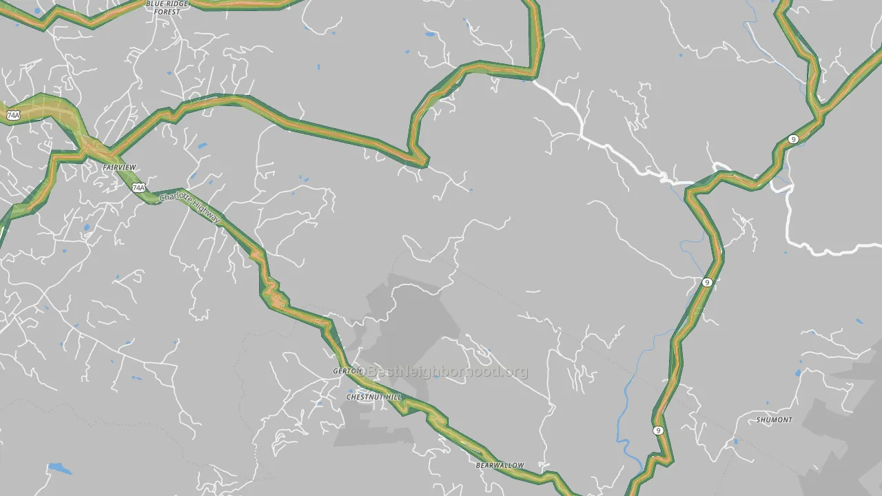 Gerton, NC Map of Noise Levels in Gerton