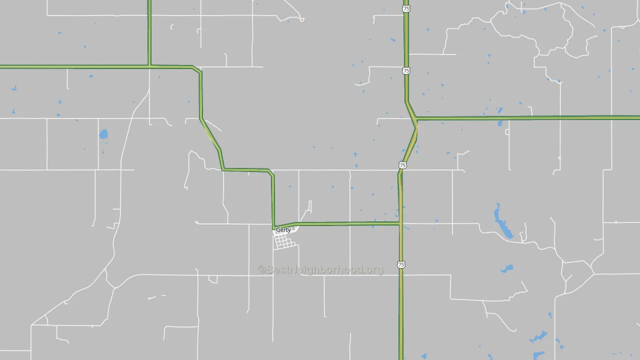 Gerty, OK Map of Noise Levels in Gerty